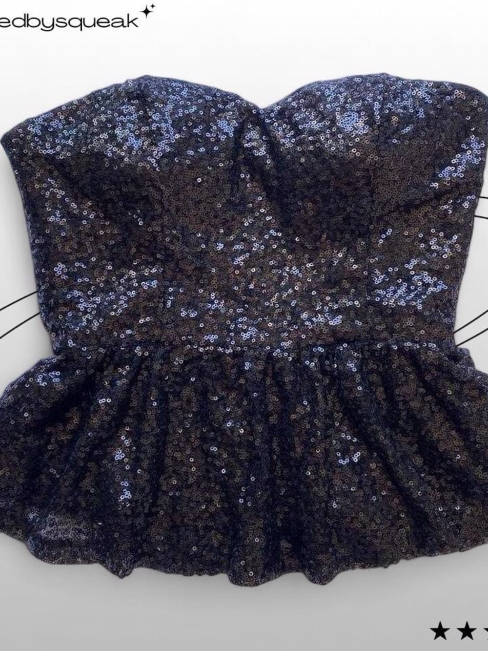 Vintage Y2K Forever 21 Black Sequin Strapless Peplum Top Small Witchy Clubbing
